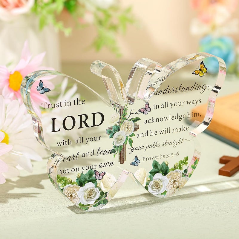 Barydat Acrylic Christian Gifts Bible Verses Religious Gifts for Women Men Inspirational Scripture Butterfly Prayer Room Decor Faith Keepsake Paperweights for Mom Father Home(Trust Lord) - Image 2